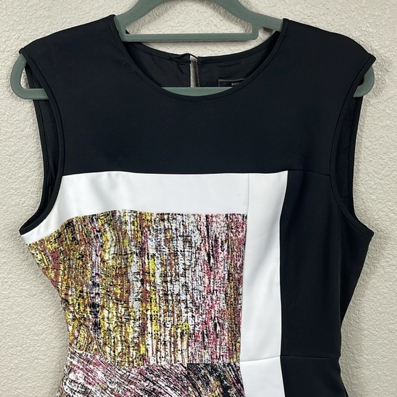 BCBGMaxAzria Alessandra Peplum Abstract Mini Dress Black Multi Sleeveless Sz 8 - Picture 5 of 16